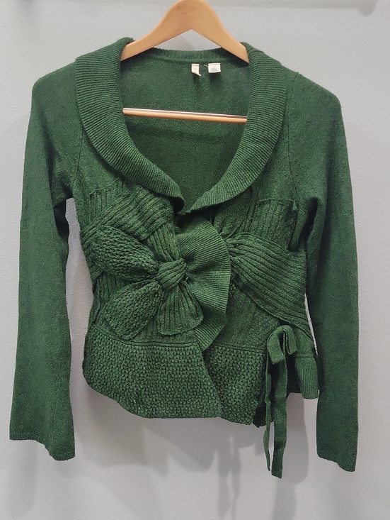 Anthropologie Sweaters - Anthropologie Moth Forest Green Knit Botton Front Bow Cardigan